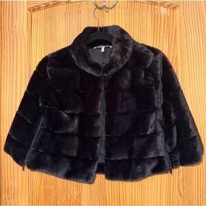 BCBG Black Faux Fur Cape / Shawl Size Medium